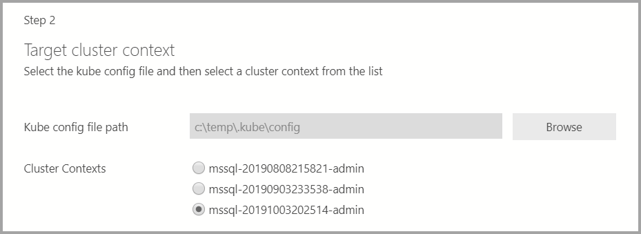 Contesto del cluster di destinazione