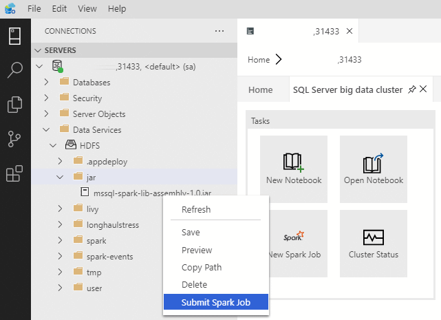 Menu per l'invio facendo clic con il pulsante destro del mouse sul cluster