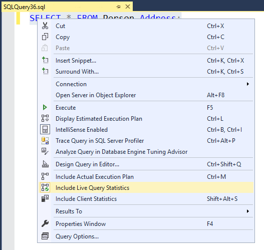 Pulsante Statistiche query dinamiche nel menu popup