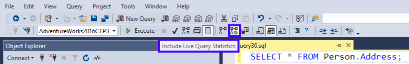 Pulsante Statistiche query dinamiche sulla barra degli strumenti