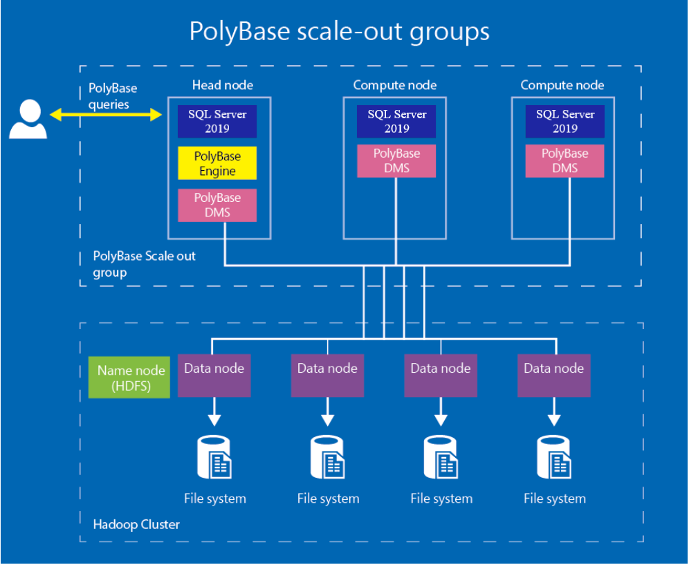 Diagramma che mostra i gruppi con scalabilità orizzontale di PolyBase.