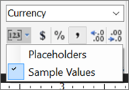 Screenshot dell'opzione Valori di esempio in Generatore di report.