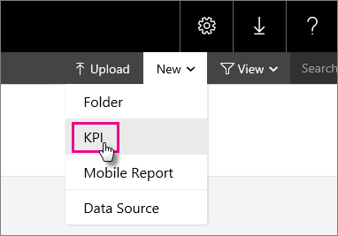 Screenshot che mostra l'elenco a discesa Nuovo con l'opzione KPI evidenziata.