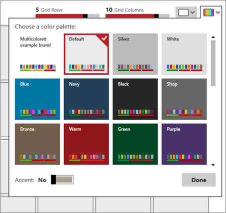 Screenshot della finestra di dialogo Scegli una combinazione di colori.