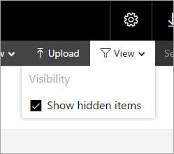 Screenshot dell'elenco a discesa Visualizza con l'opzione Mostra nascosti selezionata.