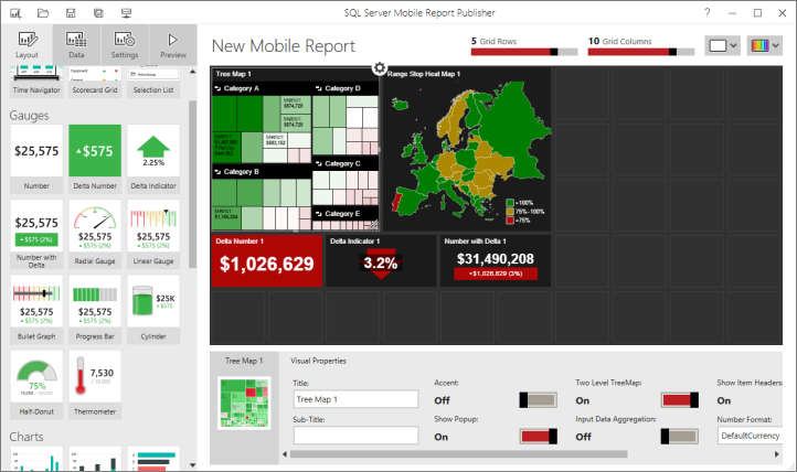 Screenshot dei componenti del report per dispositivi mobili.