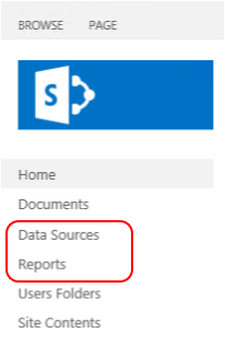 Screenshot che mostra le opzioni di menu Origini dati e report evidenziate.