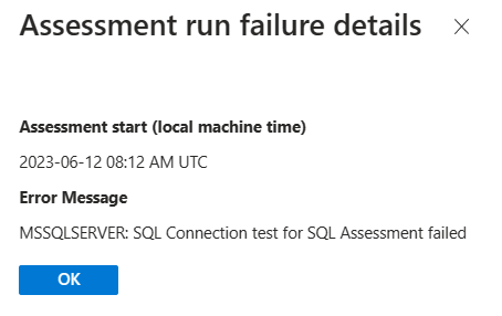 Screenshot che mostra il messaggio di errore che indica che SQL Server è offline.