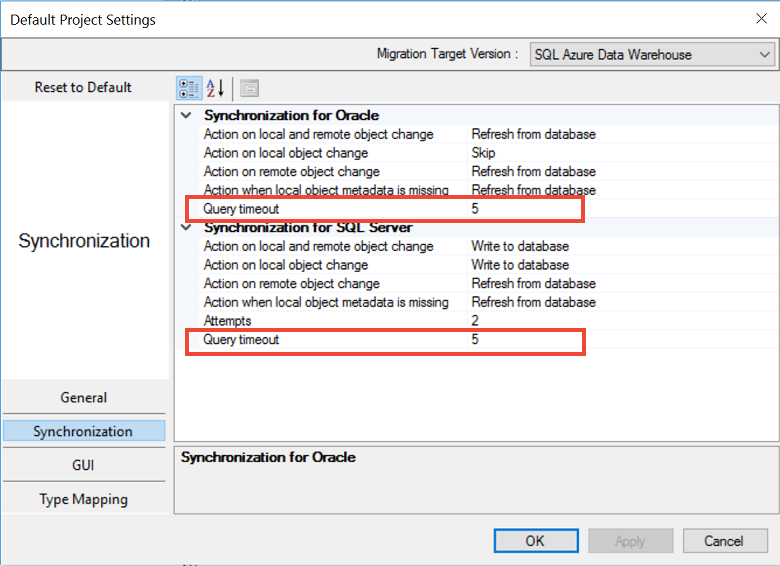 Opzione di timeout query