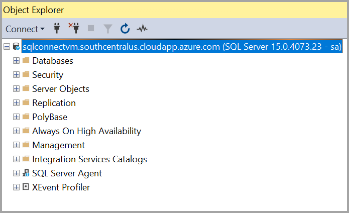 Screenshot della connessione delle VM di Azure SQL.