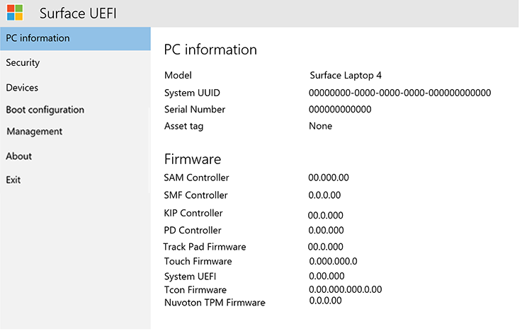 Informazioni di sistema e informazioni sulla versione del firmware.