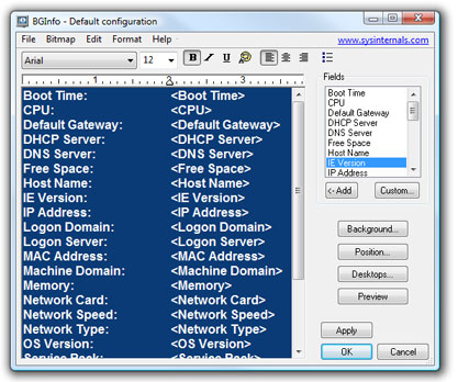 Configurazione predefinita di BgInfo