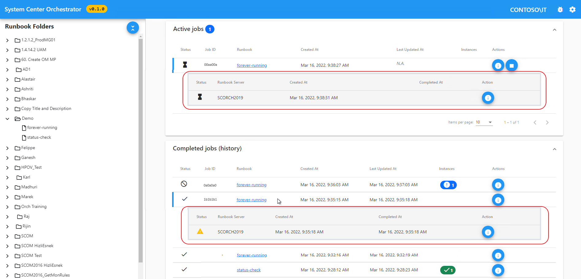 Screenshot che mostra la cronologia del dashboard.