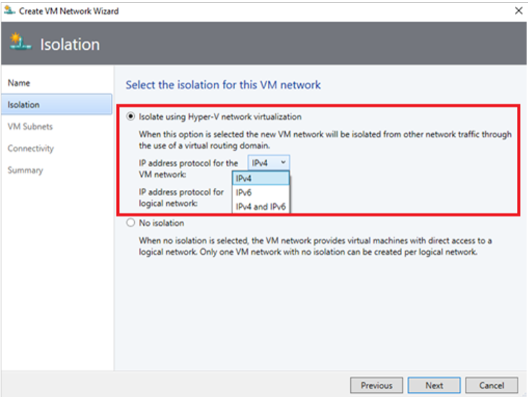 Screenshot dell'opzione Abilita doppio stack.