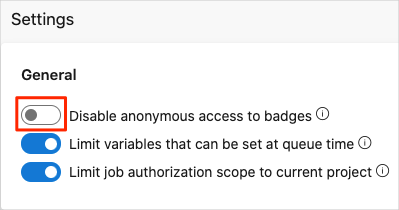 Screenshot di Azure DevOps che mostra come disabilitare l'accesso anonimo alle notifiche.