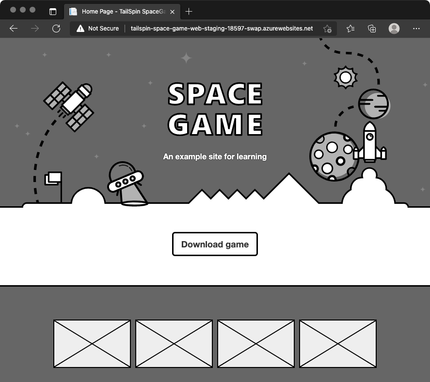 Screenshot of a browser that shows the normal Space Game website.