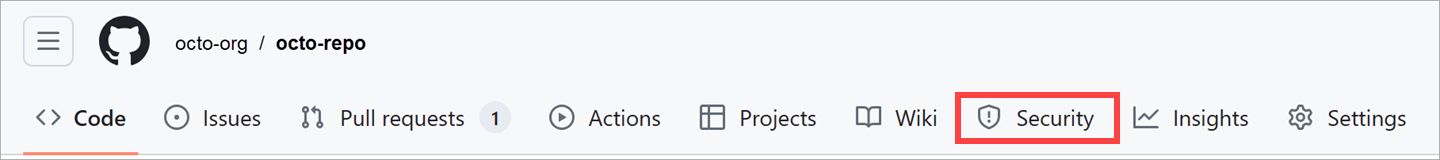 Screenshot che mostra dove individuare la scheda Sicurezza in GitHub.