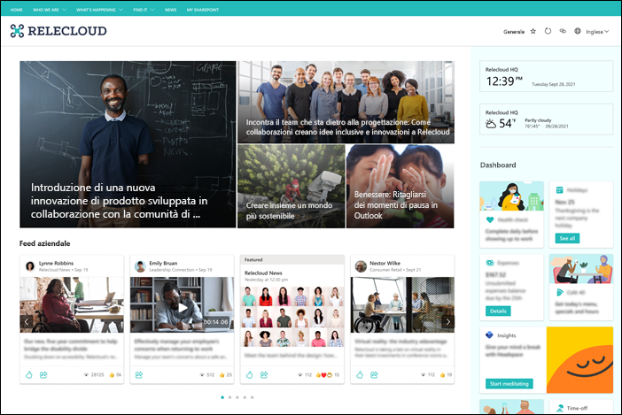 Screenshot del sito Sharepoint di un'organizzazione immaginaria RELECLOUD.