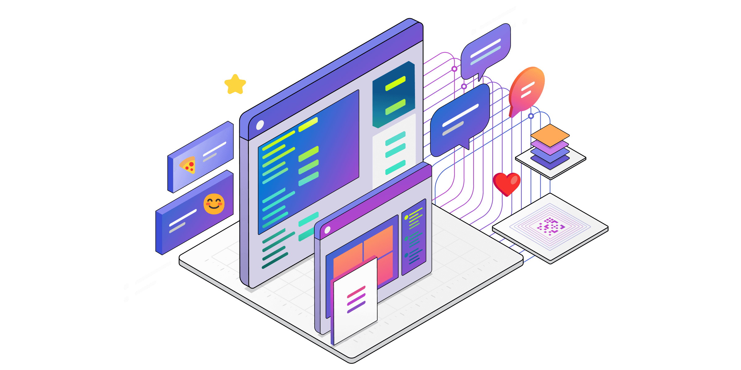 Illustrazione isometrica dei componenti tecnici per i servizi di Teams.