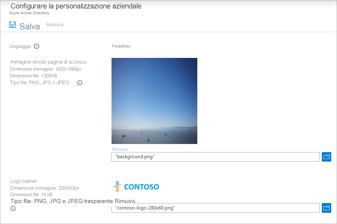 Screenshot che mostra il modulo Configurare le informazioni personalizzate distintive dell'azienda.