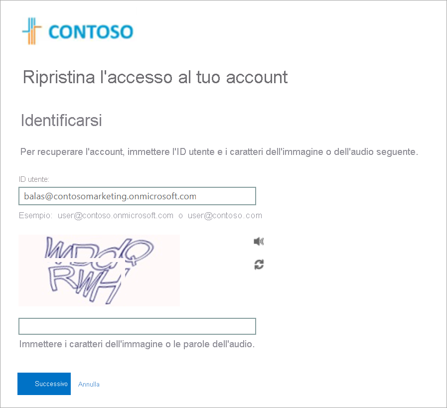 Screenshot che mostra il logo dell'organizzazione nella pagina di reimpostazione della password.