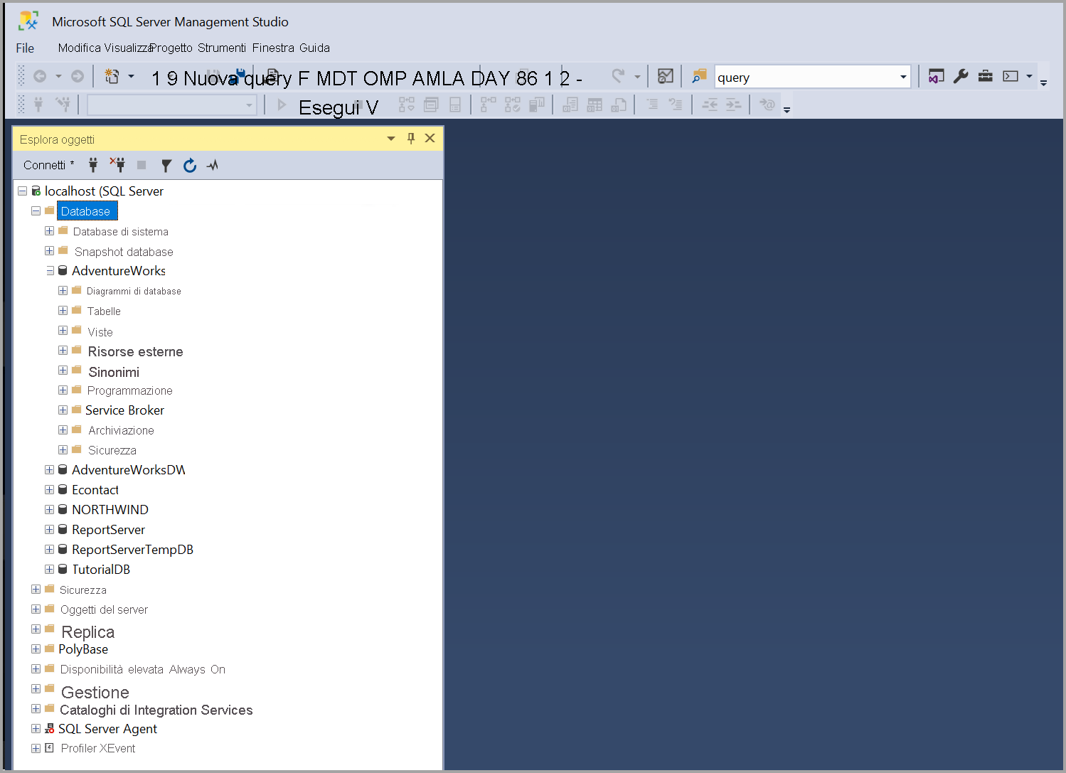 Screenshot that shows SQL Server Management Studio (SSMS).