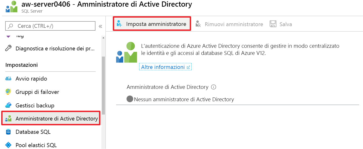 Screenshot of setting the Microsoft Entra administrator.