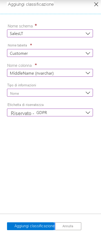 Screenshot of how to add a name-related classification for MiddleName.