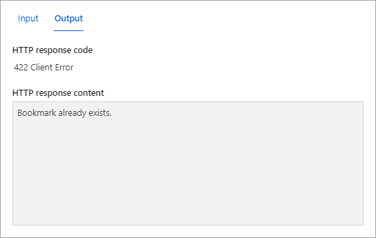 Screenshot della scheda di output che mostra la risposta che indica che il segnalibro esiste già.