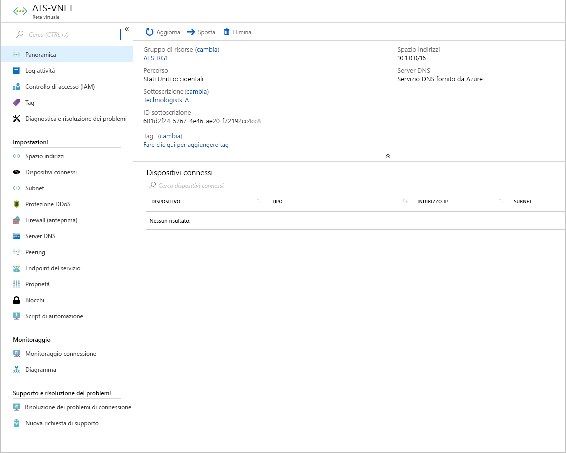 Screenshot of the Azure portal showing an example pane for configuring a virtual network.