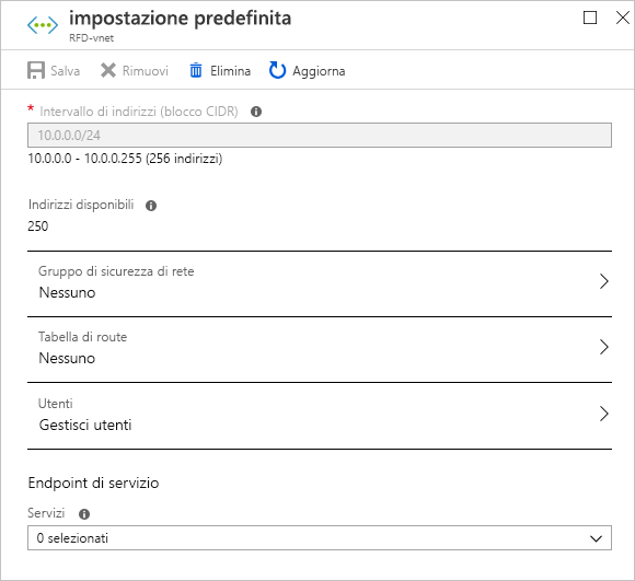 Screenshot of the Azure portal showing an example pane for editing virtual network settings.