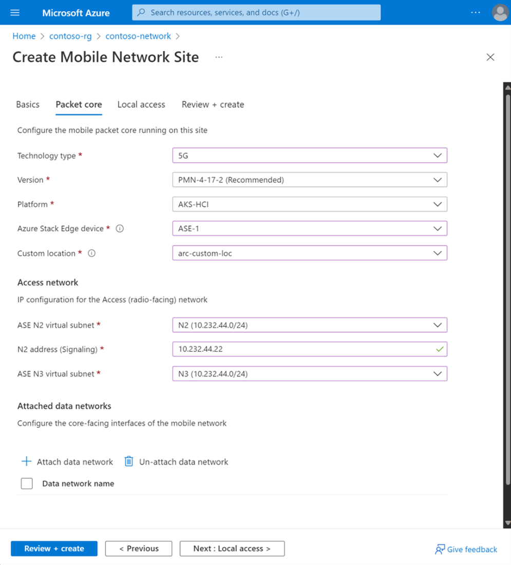 In questo screenshot viene visualizzata la scheda configurazione di Packet Core.