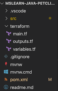 Screenshot della struttura di configurazione di Terraform.