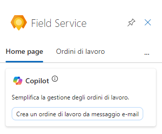 Screenshot della schermata Copilot in Field Service per creare automaticamente un ordine di lavoro da un messaggio e-mail.