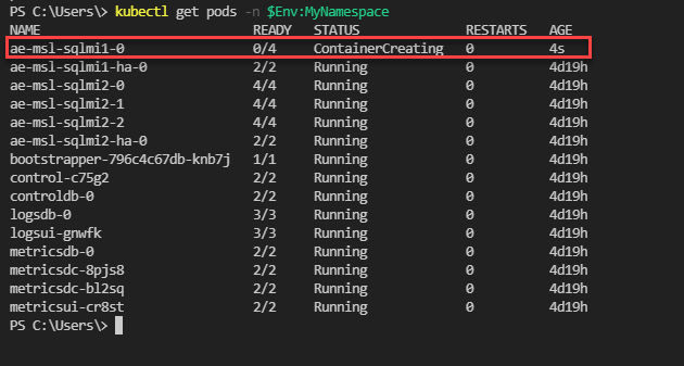 Screenshot dei pod a disponibilità elevata del livello per utilizzo generico dell’Istanza gestita di SQL 3.