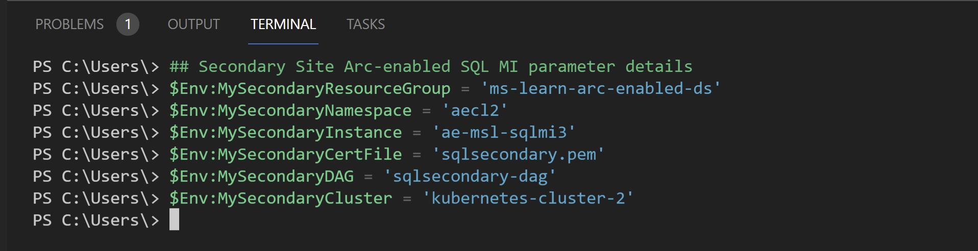 Screenshot della preparazione del sito secondario del ripristino di emergenza dell'Istanza gestita di SQL abilitata per Arc.