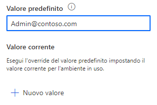 Screenshot del valore predefinito di una variabile di ambiente.