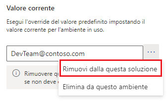 Screenshot della rimozione del valore corrente da una soluzione.