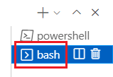 Screenshot della finestra del terminale di Visual Studio Code con il terminale bash selezionato.