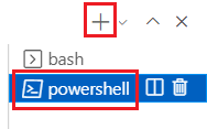 Screenshot della finestra del terminale di Visual Studio Code con il terminale powershell e il segno più selezionato.