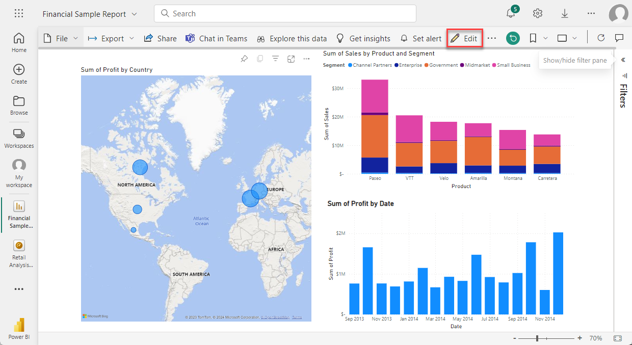 Screenshot del pulsante Modifica report.