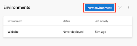 Screenshot dell'interfaccia di Azure DevOps che mostra la pagina Ambienti e il pulsante per la creazione di un ambiente.