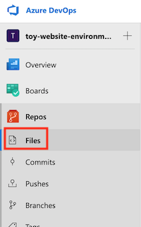 Screenshot di Azure DevOps che mostra il menu Repos e la voce File.