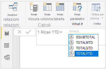 Screenshot di una funzione DAX digitata.