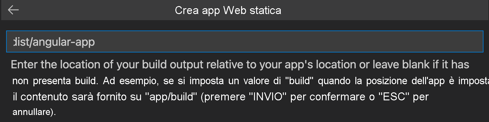 Screenshot che mostra il percorso dei file dell'app Angular.