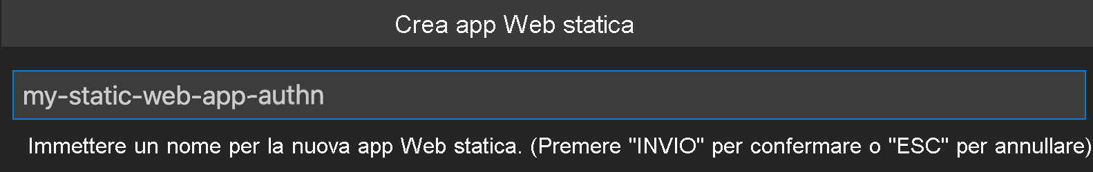 Screenshot che mostra come creare app Web statiche.