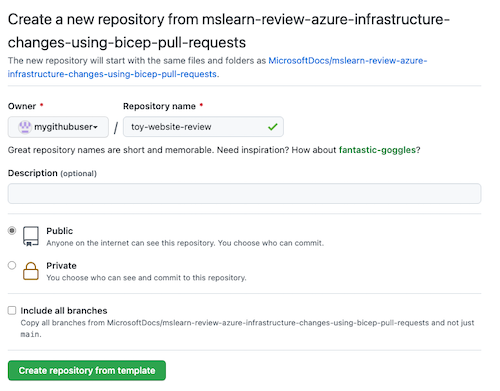 Screenshot dell'interfaccia di GitHub che mostra la pagina di creazione del repository.