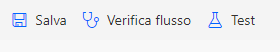 Opzioni di test per Sales Insights: Salva, Verifica flusso e Test.