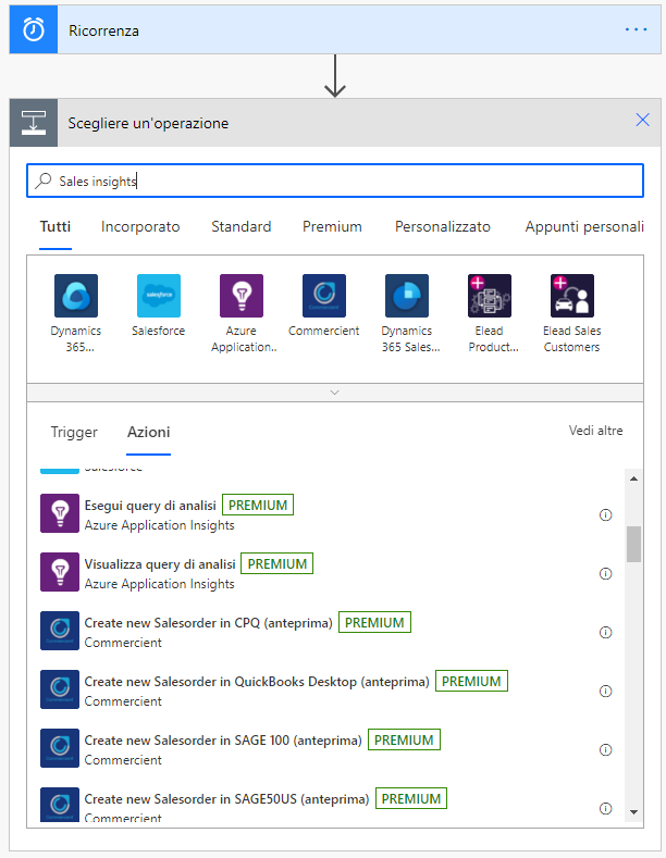 Cercare il connettore Sales Insights.