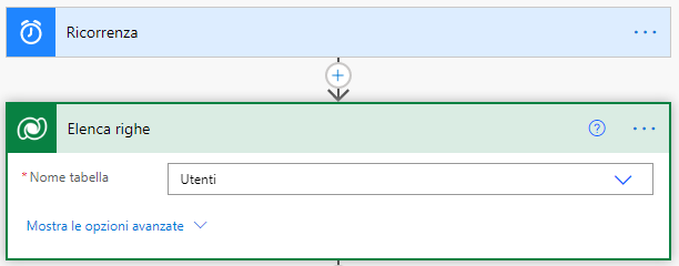 Il nome della tabella per l'azione Elenca record è impostato su Opportunità.